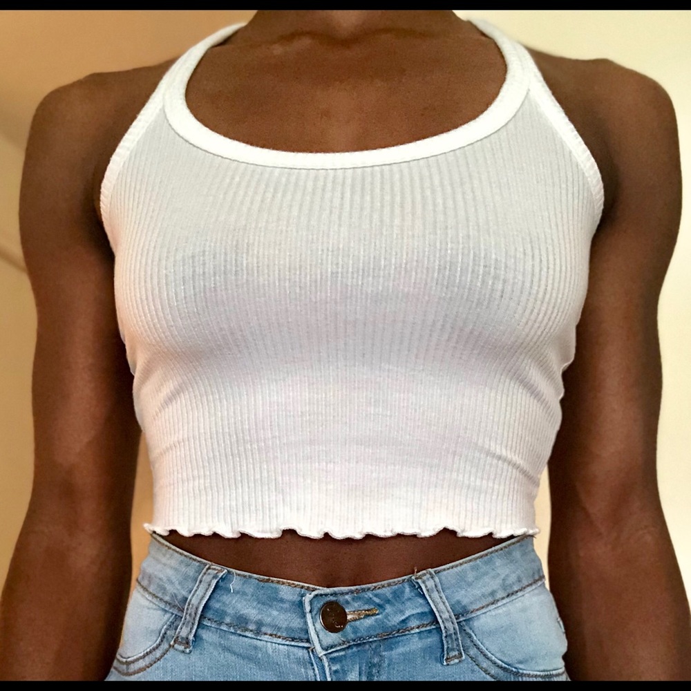 White Ribbed Racerback Crop Top
